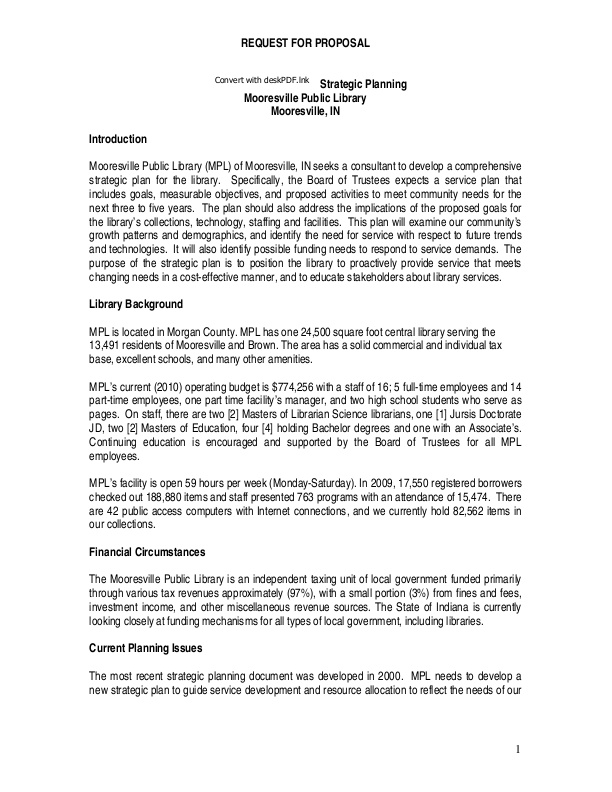 Sample Library Strategic Planning RFP Mooresville, IN